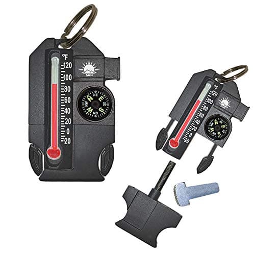Sun Company Outsider - 4-in-1 Survival Multi-Tool | Compass, Thermometer, Whistle, and Fire Starter in a Compact Zipper Pull | Outdoor Gadget for Backpacking, Camping, or Survival Situations