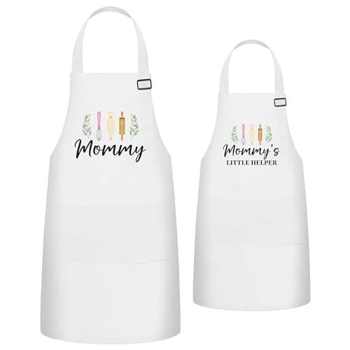 R HORSE 2Pcs Adults Kids Matching Apron Set Mommy and Me Adjustable Kitchen Apron with 2 Pockets Parent and Child Matching Gift for Mother's Day Women Daughter Cooking Baking Painting Training