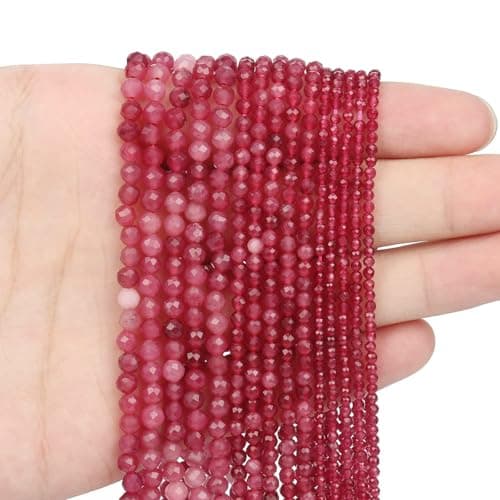 3mm 120pcs Natural Ruby Stone Beads Songxi Small Faceted Round Loose Gemstone Beads for Jewelry Making DIY Art and Craft Bracelet Beads for Necklace 1 Strand