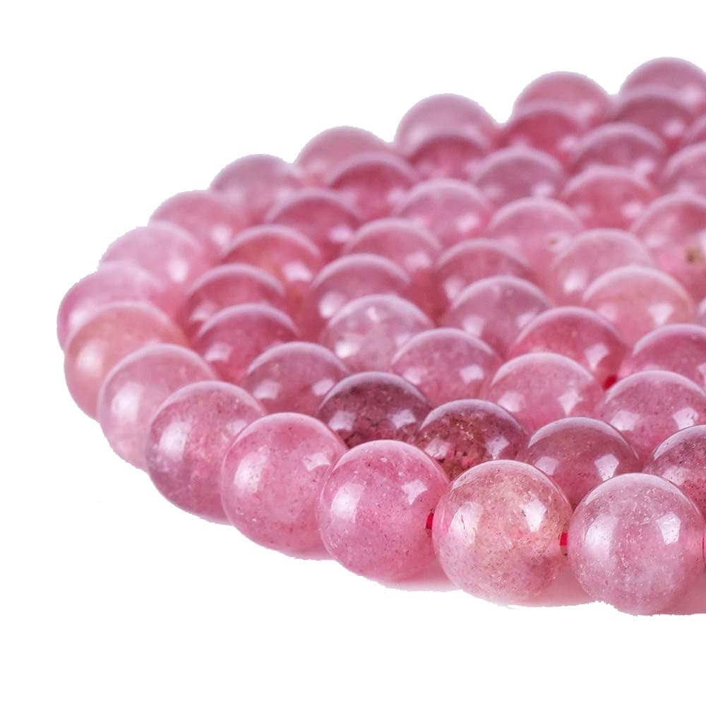 Asingeloo 8mm Natural AAA Strawberry Quartz Stone Beads for Jewelry Making Round Loose Spacer Beads for DIY Bracelets Necklace 15 a Strand Healing Power Crystal Gems Stone