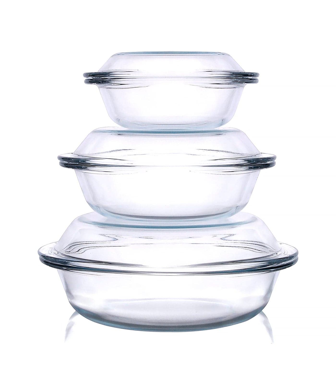 Set of 6 Round Glass Casserole Dishes Nesting Glass Baking Dish Set with Lid Oven Freezer and Dishwasher Safe 05QT1QT18QT