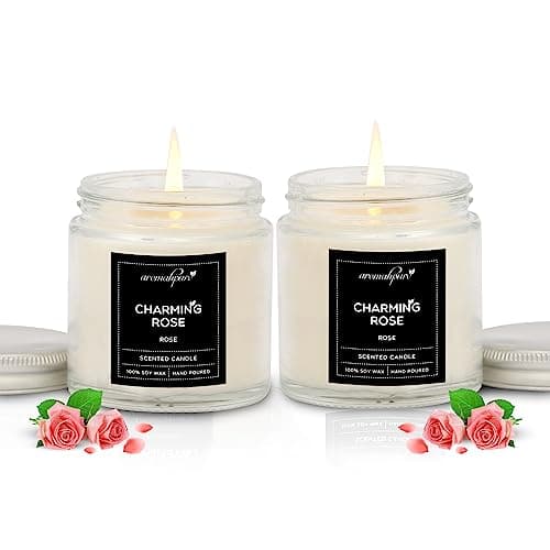 Aromahpure Scented Candles (55 Hours) (100% Soy Wax)- Handcrafted | Smoke-Free | Charming Rose- Bulgarian Rose Fragrance Candles for Home & Gift Sets(Pack of 2), IFRA Certified