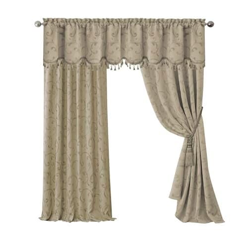 Elrene Home Fashions Mia Jacquard Scroll Blackout Window Curtain 52 x 95 1 Panel Natural