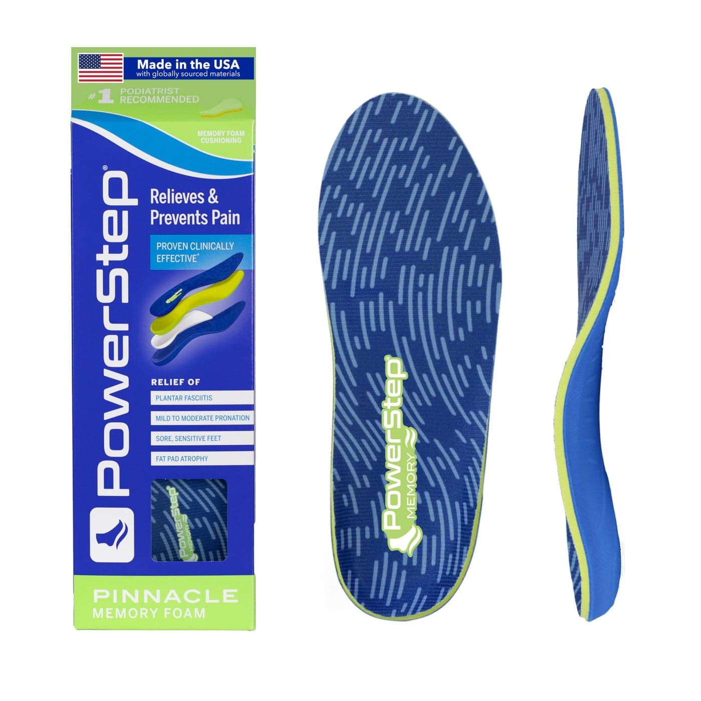 Pinnacle Memory Foam Orthotics Insoles Heel and Arch Support Plantar Fasciitis Relief Mild Pronation Fat Pad Atrophy Cushioned Orthotics Made in The USA Mens 555 Womens 775