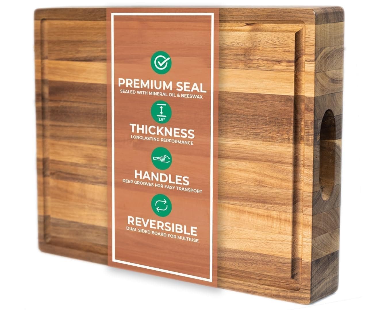 Saffron Sage Large Wood Cutting Board Thick 16 x 12 x 15 Inch Acacia Wooden Cutting Boards for Kitchen use with Deep Juice Groove Reversible Chopping Board Doubles as a Big Charcuterie Board
