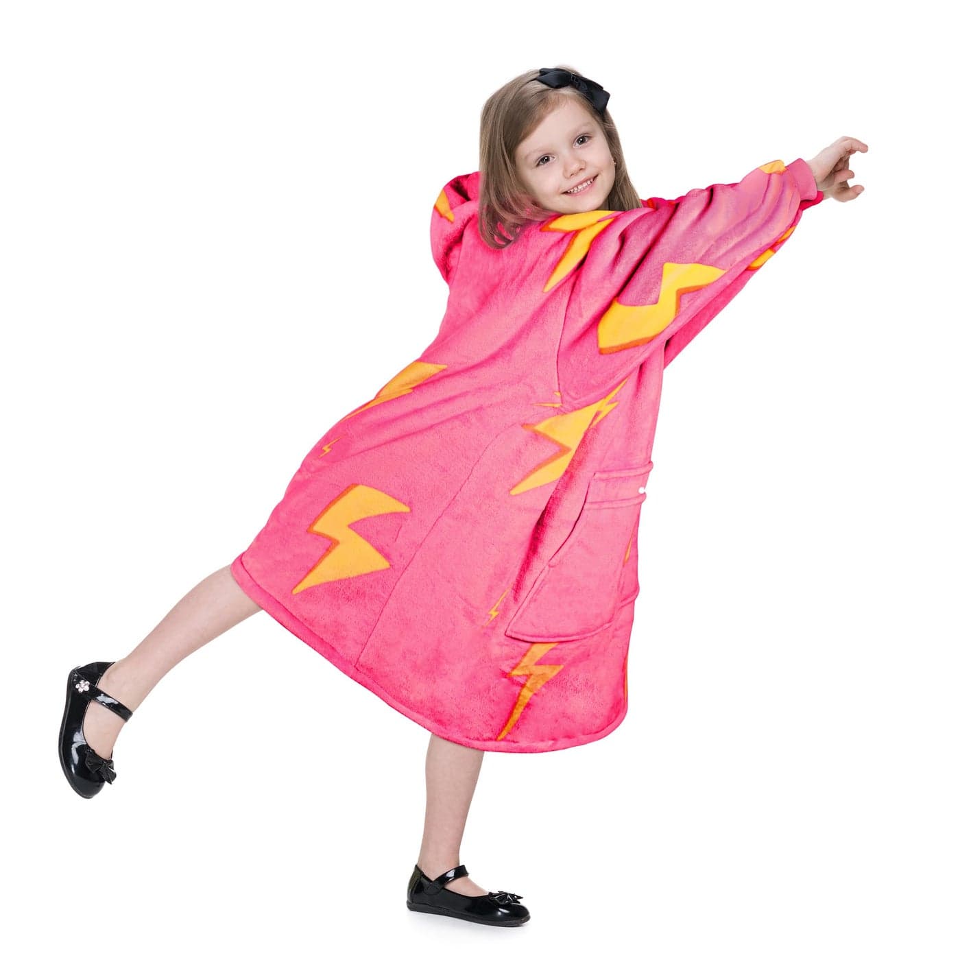 Solaris Thunder Lightning Kids Wearable Blanket Hoodie Cozy Warm Sherpa Fleece Sweatshirt Pullover with Larger Pocket for Teens Girls Boys
