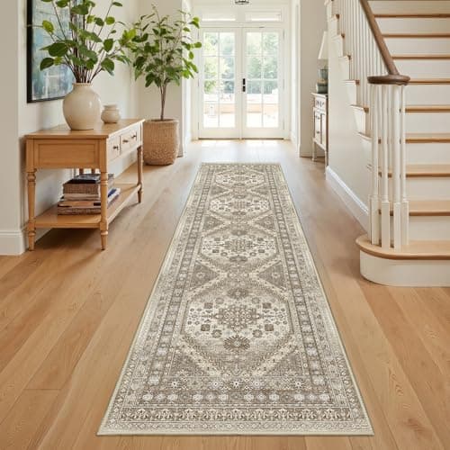 Restydon Runner Rug 2x8 Runners for Hallways Non Slip Washable, Vintage Hallway Runner Rugs for Living Room, Low Pile Soft Hallway Rug for Kitchen Bedroom Laundry Room Rug(Brown,2'x8')