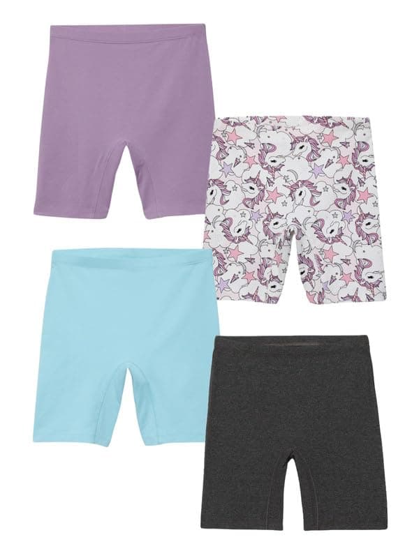 mackly Girls Inner Shorts (Pack of 4) | 2-in-1 Seamless Panty Shorts with Gusset | Soft Breathable Base Layer for Dresses, Skirts(Lavender,White,Aquablue,Charcoal Grey & 12-14Yrs)