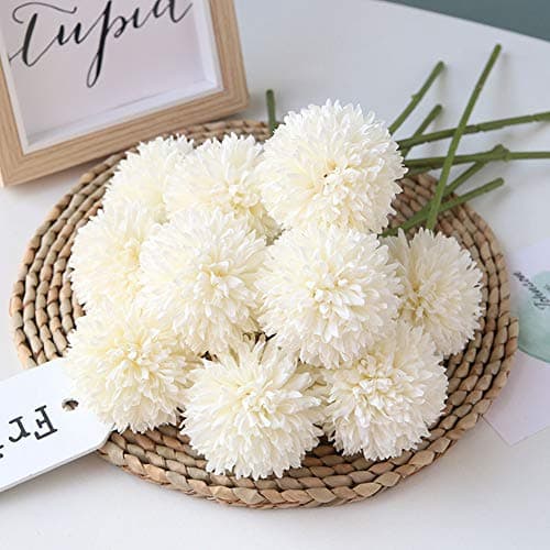 Artificial Flowers Chrysanthemum Ball Flowers Bouquet 10pcs Present for Important People Glorious Moral for Home Office Coffee House Parties and WeddingMilk White