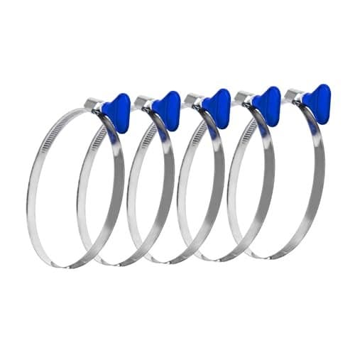 POWERTEC 70249 5 Inch Key Hose Clamp, Thumb Screw Key Adjustable Stainless Steel Hose Clamps for Dust Collection, Dust Collector and Dryer Vent Hose, Pipe Clamp, RV Clamp, Worm Gear Clamp, 5 pack