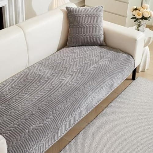 HOMETHREADS Premium Embroidered Cotton Sofa Cover Mat with PVC Backing for Non-Slip Comfort (L.Grey, 5 Seater | 70x230cm)