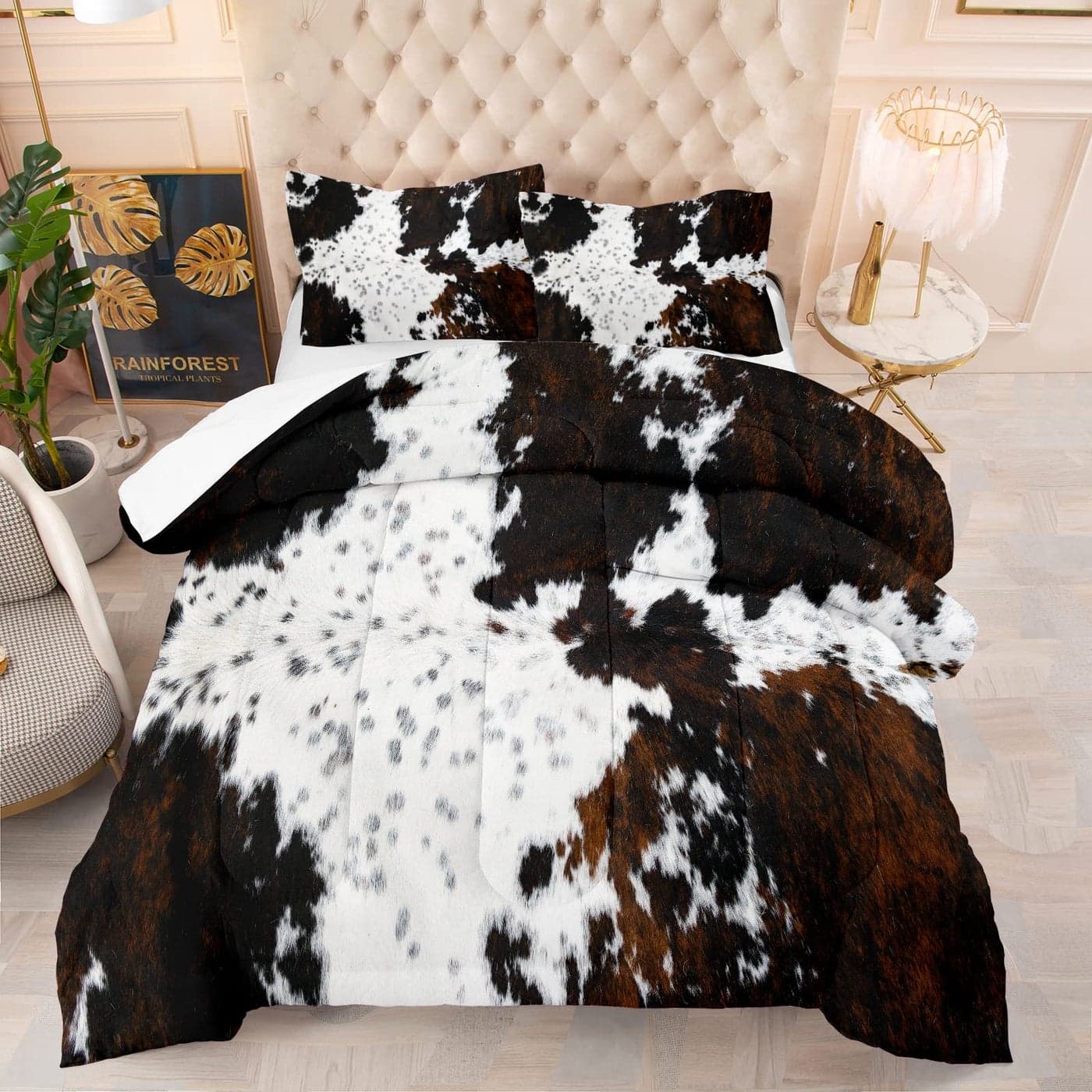 Tailor Shop Black White Cow Print Comforter Set Twin Western Farmhouse Cow Print Bedding in A Bag Rustic Cowhide Comforter Set with 1 Matching Pillowcase Bedroom Decor