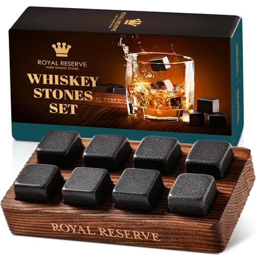 Whiskey Stones Gift Set by Royal Reserve – Artisan Crafted Reusable Chilling Rocks for Scotch – Bourbon Gifts for Men Husband Dad Boyfriend Guy