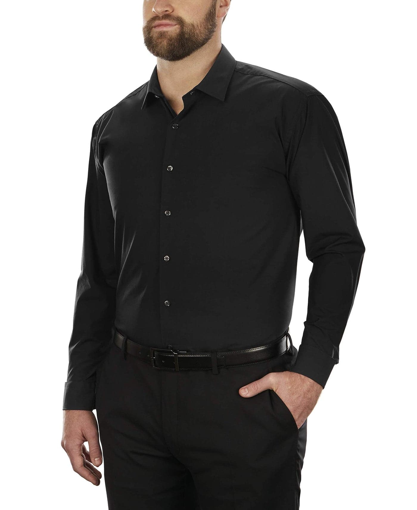 Kenneth Cole Unlisted Mens Dress Shirt Big and Tall Solid Black 20 Neck 3738 Sleeve