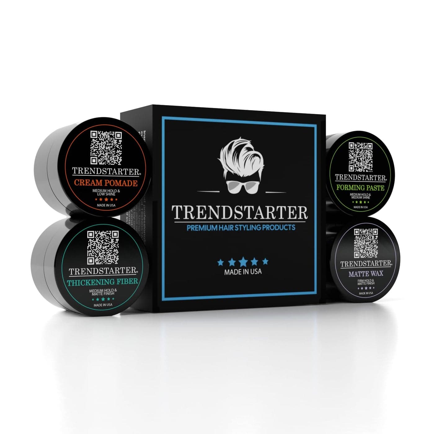 TRENDSTARTER Mens Matte Premium Pomade Sample Pack Cream Wax Forming Paste Thickening Fiber Four 025oz Samples in One Box