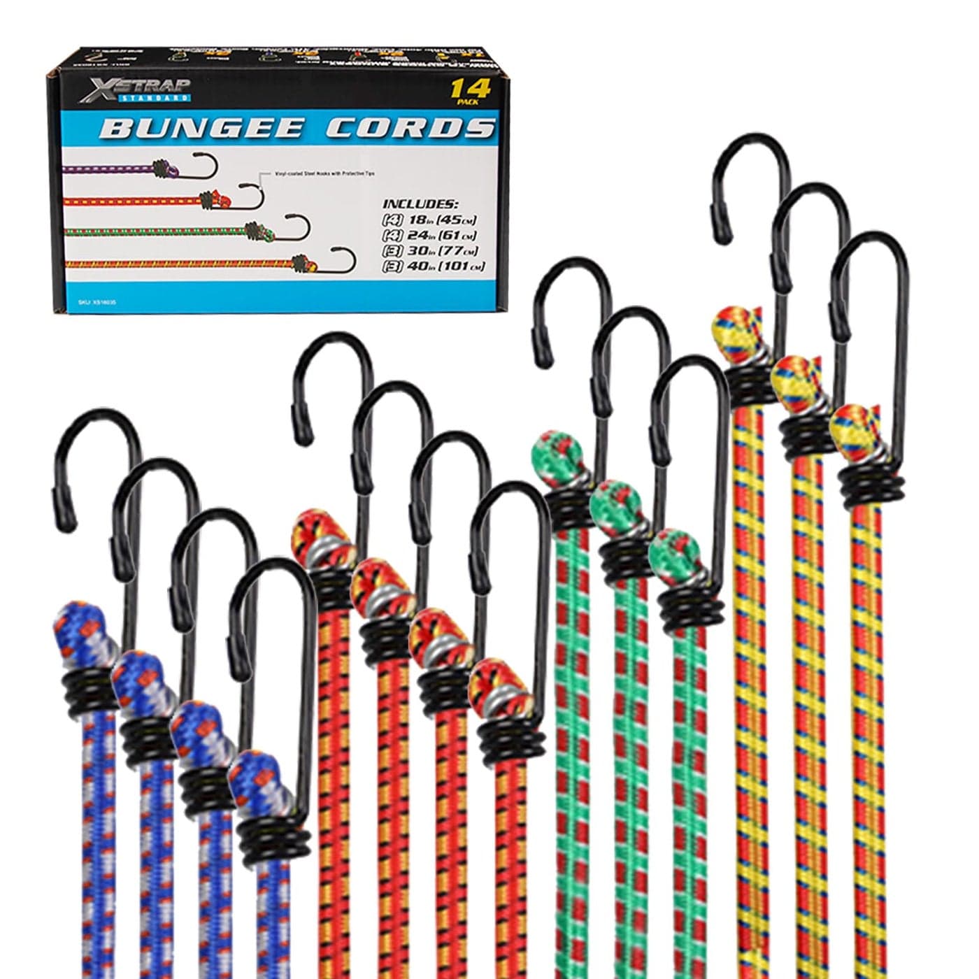 XSTRAP STANDARD 14 Pieces Standard Bungee Kit Includes 18 24 30 40 Bungee Cords with Hooks