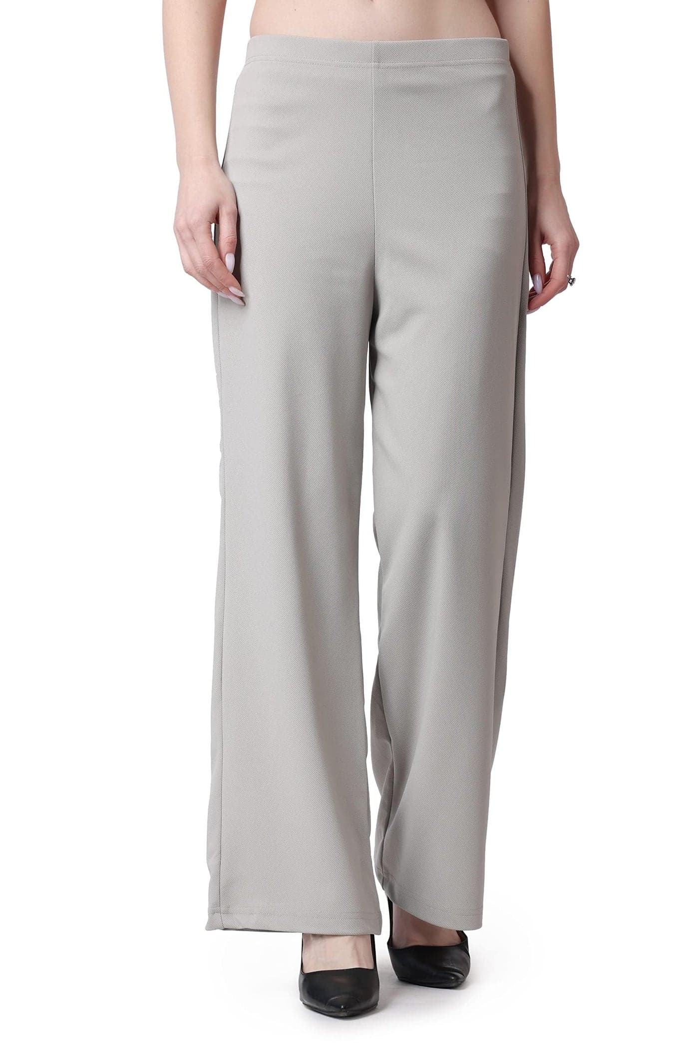 POPWINGS Formal Casual Solid Trousers || Work Trouser for Women || Pull On High Waist Plain Women Trousers for Summer Grey