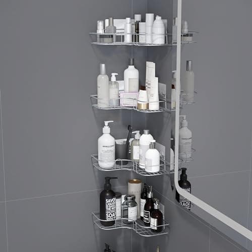 Plantex Self Adhesive Corner Shelf for Wall/Stainless Steel Bathroom Shelf/Kitchen Corner Shelf/Bathroom Organizer Without Drill-Pack of 4 (Chrome)