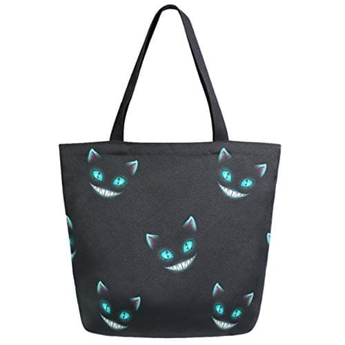 ZzWwR Chic Extra Large Shoulder Grocery Tote Bag, Stylish Funny Cheshire Cat Pattern Canvas Reusable Handle Bags for Men Women Gym Weekender Picnic Beach Travel Home Storage Market Shopping