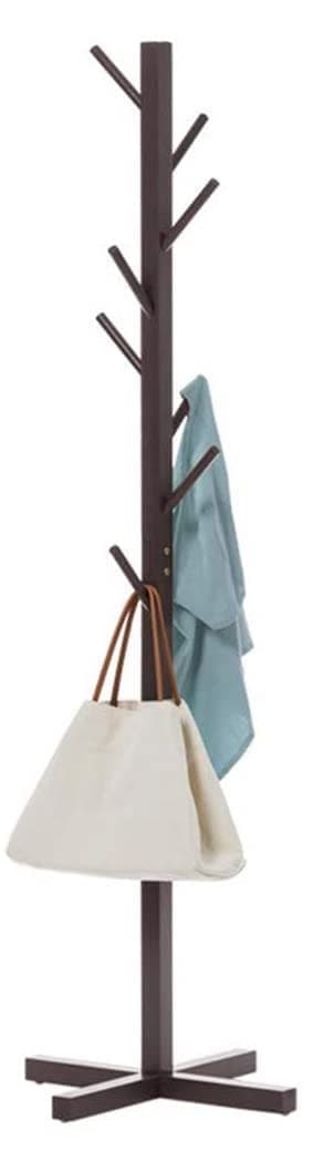 ZEPOLI Clothes Rack Free Standing Tree Shaped Pine Wood Coat Stand with 8 Hooks for Hanging Coats Hats Bag - Closet Wardrobe for Bedroom, Living Room & Entryway (WALNUT)