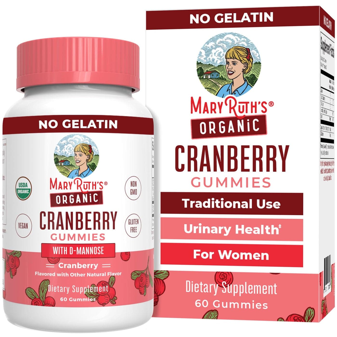 MaryRuth Organics Organic Cranberry Gummies 500mg Supplement Urinary Tract Health for Women with D Mannose Traditional Use USDA Organic Vegan Non GMO 30 Servings