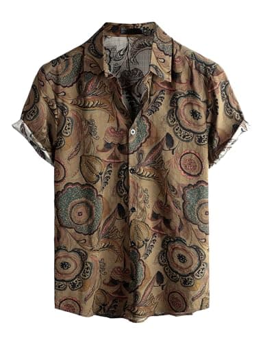 VATPAVE Mens Casual Hawaiian Floral Shirts Short Sleeve Button Down Tropical Shirts Beach Summer Shirts X-Large Brown