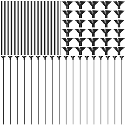 50 Pieces Plastic Balloon Sticks 13 inch Reusable Balloon Holder and Cup for Birthday Graduation Prom Wedding Anniversary Party Decoration Supplies Black