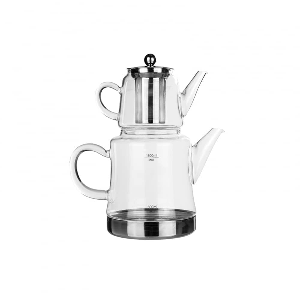 Karaca Dora Borosilicate Glass Teapot Set with Stainless Steel Infuser 18L Kettle 045L Glass Teapots with Infuser for Herbal Tea Loose Leaf Turkish Tea Ideal All Hob Types Dishwasher Safe
