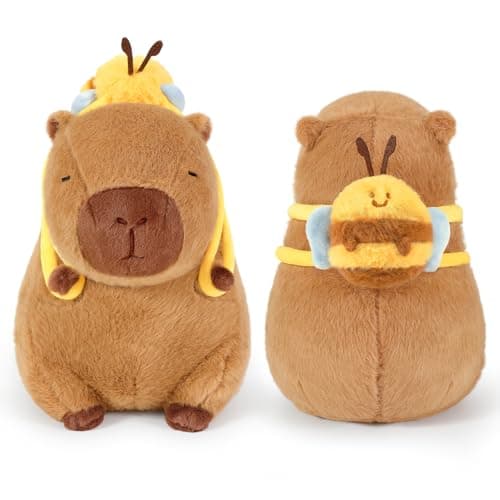 Ditucu Cute Capybara Plush with Bee Backpack Kawaii Capibara Stuffed Animal Toys Plushies Gifts for Kids Brown 13 inch