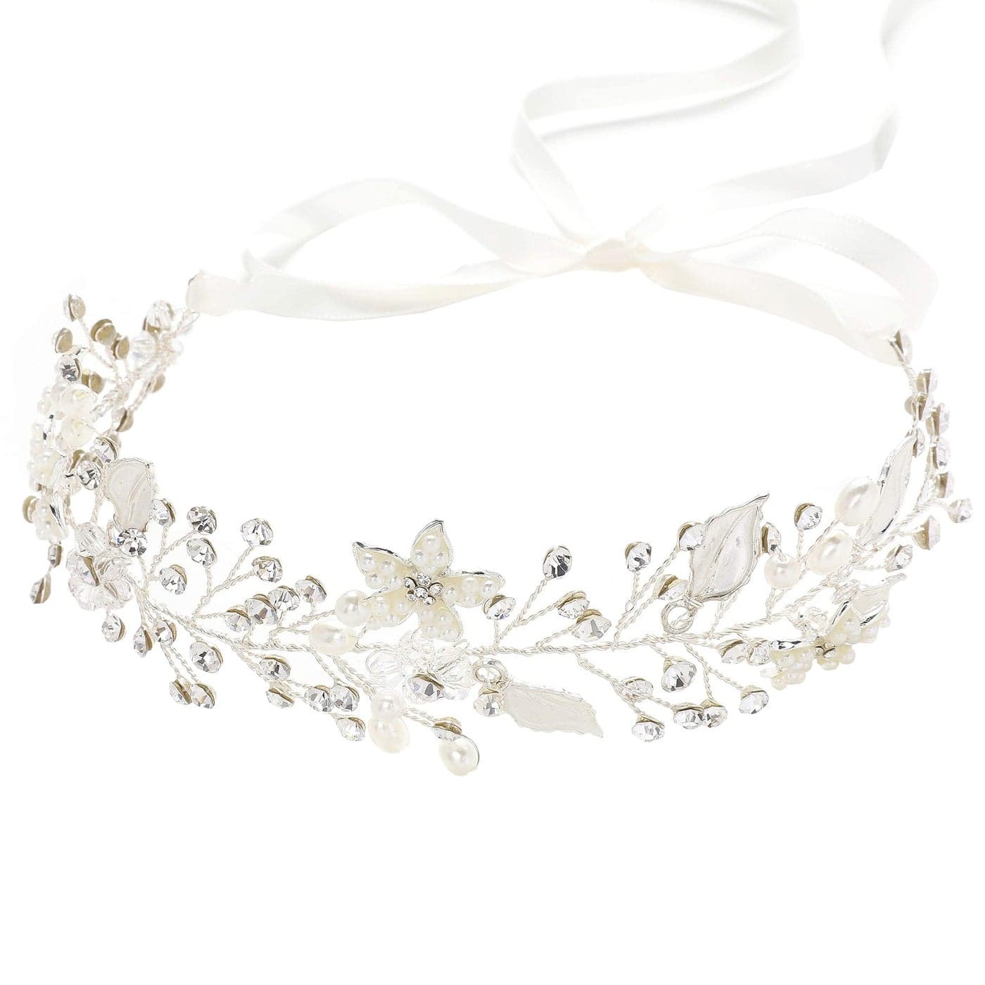 Coucoland Flower Girl Fairy Headpiece First Communion Crystal Crown Tiara Hair Piece Baby Breath Headband for Wedding Brides Bridal Hair Accessories