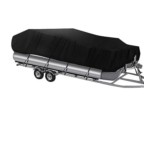 NEVERLAND Pontoon Boat Cover Waterproof Heavy Duty Trailerable Boat Cover Marine Grade Polyester Canvas Cover Fits Pontoon/Deck Boats (Boat Length 17-20ft, Beam Width up to 102", Black)