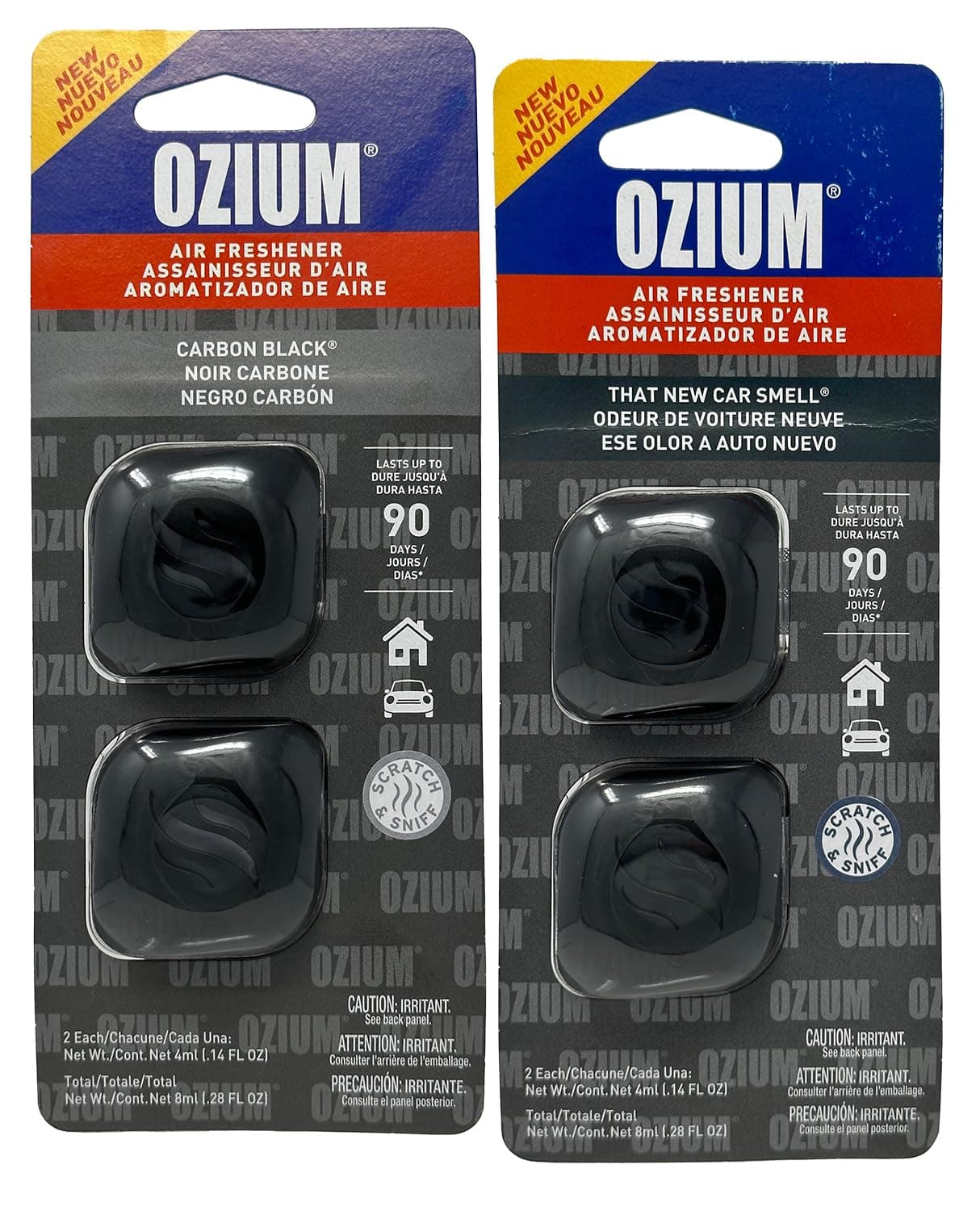Ozium Membrane Car Vent Clip AC Air Fresheners Car Air Freshener and Car Odor Eliminator (2 Packs That New Car Smell + 2 Packs Carbon Black, 4 Packs Combo Kit)