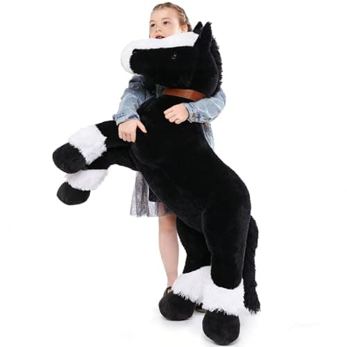 Tezituor 47inches Giant Black Horse Stuffed Animals 4ft Realistic Large Stuffed Pony for Boys Girls Soft Horse Plush Body Pillow Christmas Birthday Gift Decor for Kids Adult