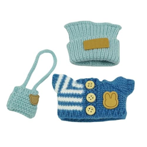 17cm Knitting Doll Clothes Outfits Set AccessoriesCute Knitted hat Knitted TShirt Knitted Bag Blue No Doll