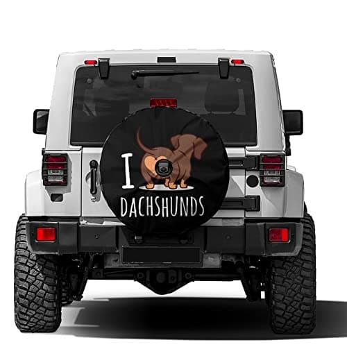 Delerain Spare Tire Cover with Backup Camera Hole I Love Dachshunds Wheel Covers Waterproof Dust-Proof UV Sun Universal Fit for RV Trailer RV SUV Truck (17 Inch for Diameter 31"-33")