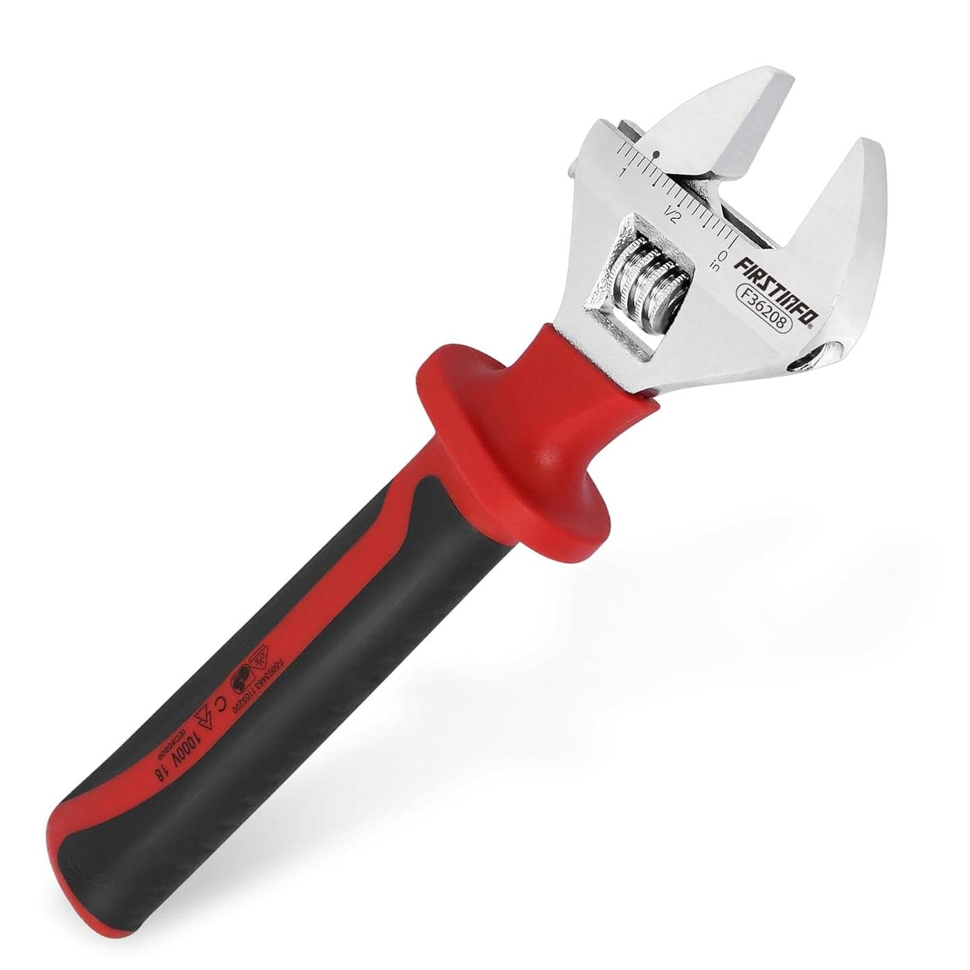 FIRSTINFO F36208 8 VDE Insulated Adjustable Wrench 118 inch 286mm Jaw Capacity Metric SAE Scales ChromeVanadium Steel Construction