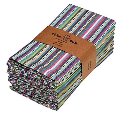Urban Villa Cloth Napkins Beige Multi Stripes 100% Cotton Absorbent Dinner Napkins (Set of 12) 20x20 Inches Soft Durable Washable Reusable Ideal for Everyday Use Wedding Parties Cloth Dinner Napkins