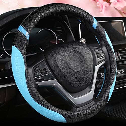 Universal Leather Steering Wheel Cover for Women Steering Wheel Cover for Car 15 inch (Blue)