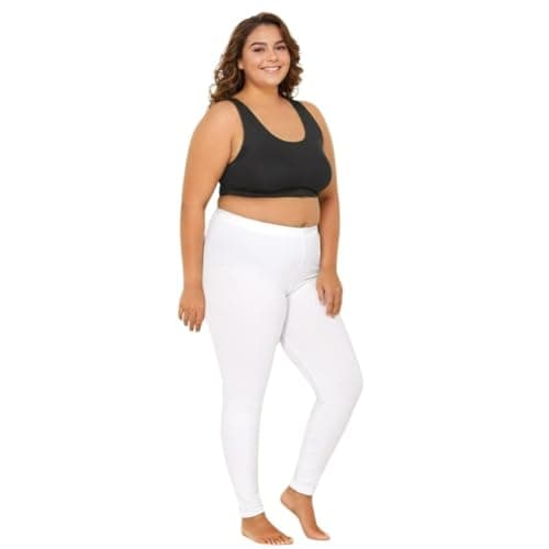 ADIRA | Leggings for Plus Size Women | Plus Size | Mid Waist | Ankle Length | Soft Cotton & Elastane Blend | Non-See-Through | Gusset Crotch Prevents Ripping | Pack of 1 | White | 3XL