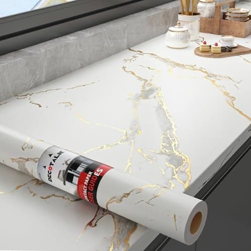 Decotalk White Marble Contact Paper for Countertops 17.7x120 Inch White and Gold Contact Paper Peel and Stick Countertop Contact Paper Waterproof White and Gold Marble Contact Paper Marble Wallpaper