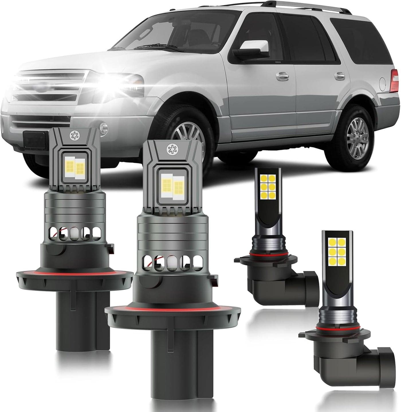HUOKEDS Fog Lights Bulbs Combo for Ford Expedition 2007-2014 - 4pcs Super Bright White Dual Beam