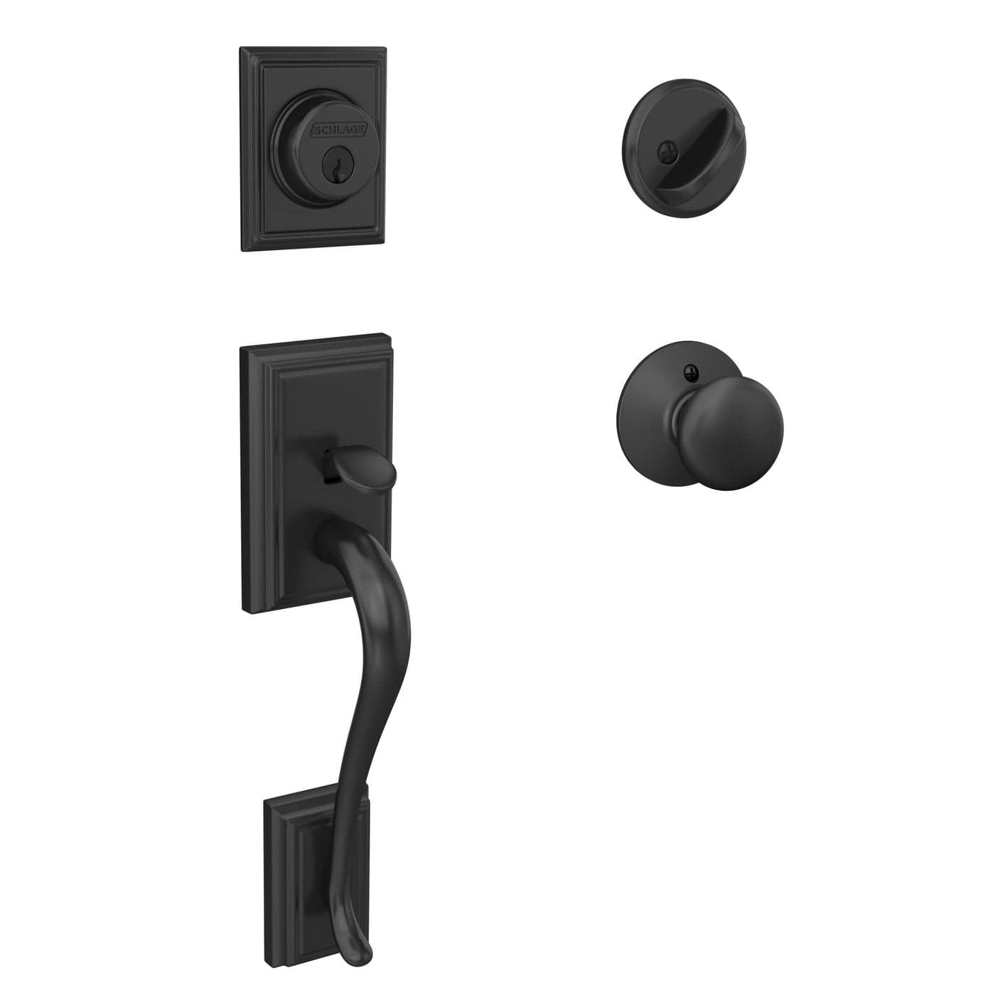 Schlage F60 ADD 622 PLY Addison Front Entry Handleset with Plymouth Knob Deadbolt Keyed 1 Side Matte Black