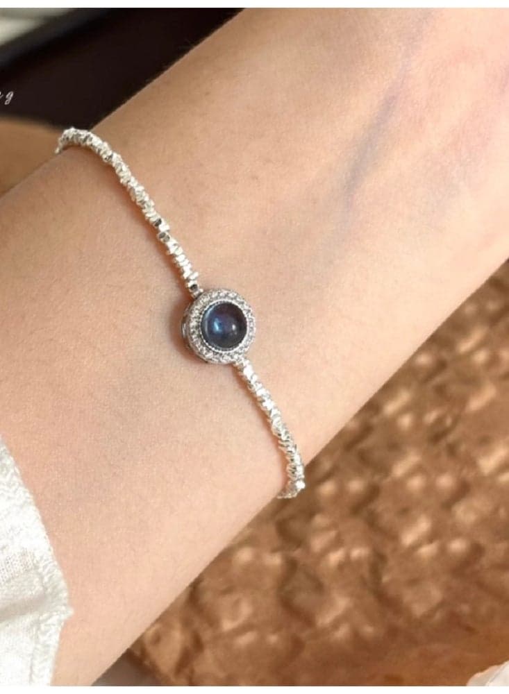 Sea Blue Treasure Broken Silver Bracelet Retro Simple Temperament Clear and Cold Feeling Handmade