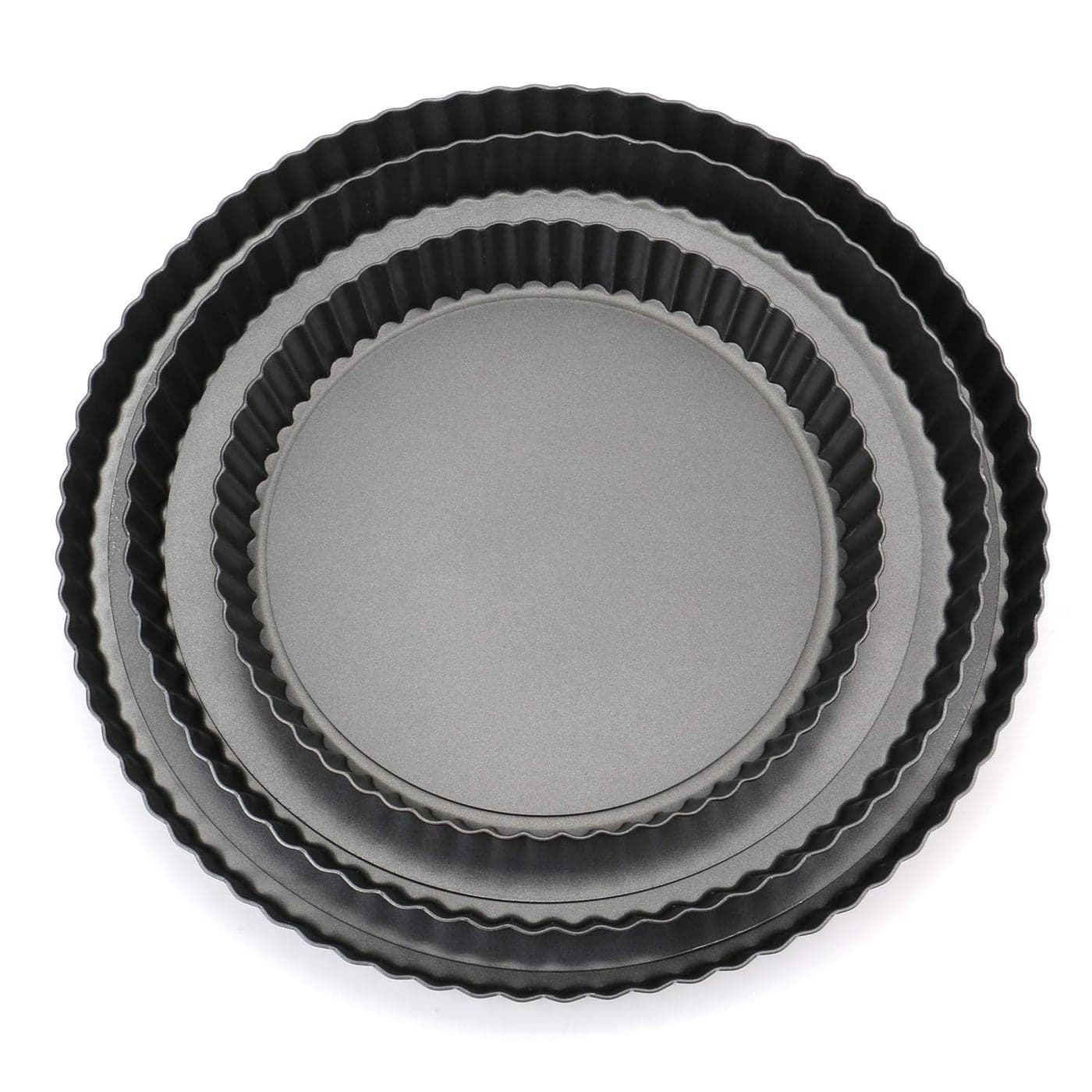Tosnail Set of 3 NonStick Round Quiche Pan 12 Inch 10 Inch 8 Inch Fruit Tart Pan Fluted Pie Pan with Removable Bottoms