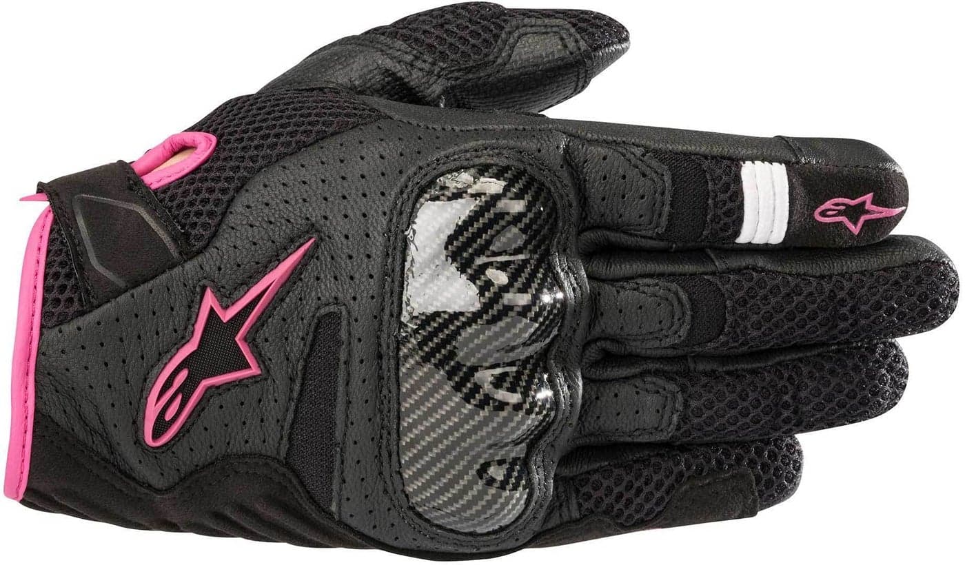 Alpinestars Stella SMX-1 Air V2 Gloves, Women's Short Cuff Fit, Leather Mesh Construction, CE-Certified, Ergonomic Knuckle Protection, Summer Street Glove, L, Black/Fuchsia
