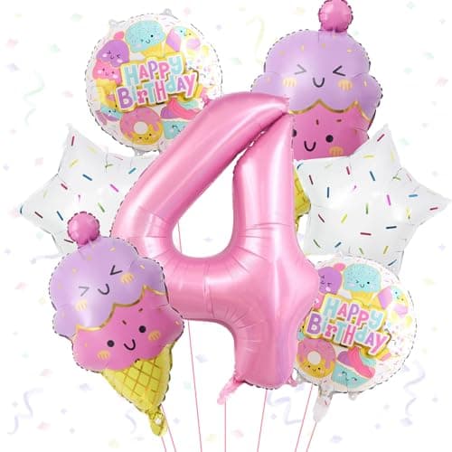Ice Cream Balloons Pink Number 4 Balloon Ice Cream Themed Party Decorations for Birthday Party Baby Shower