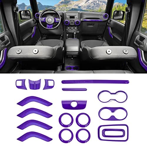 SQQP 18PCS Full Set Interior Trim Kit for Jeep Wrangler JK JKU 2011-2018 4 Door,Center Console Door Handle Side Outlet Cup Holder Gear Cover Trim (Purple)