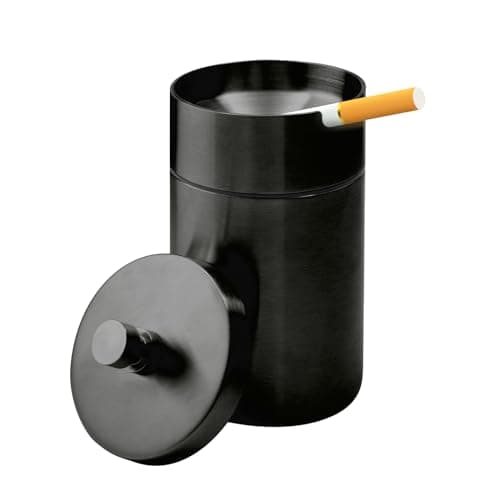 Car Ashtray with Lid Smell Proof Stainless Steel Auto Ashtrays Portable Smokeless Detachable Windproof Extinguished Butt Bucket Ash Tray for Car Cup Holder (Black)