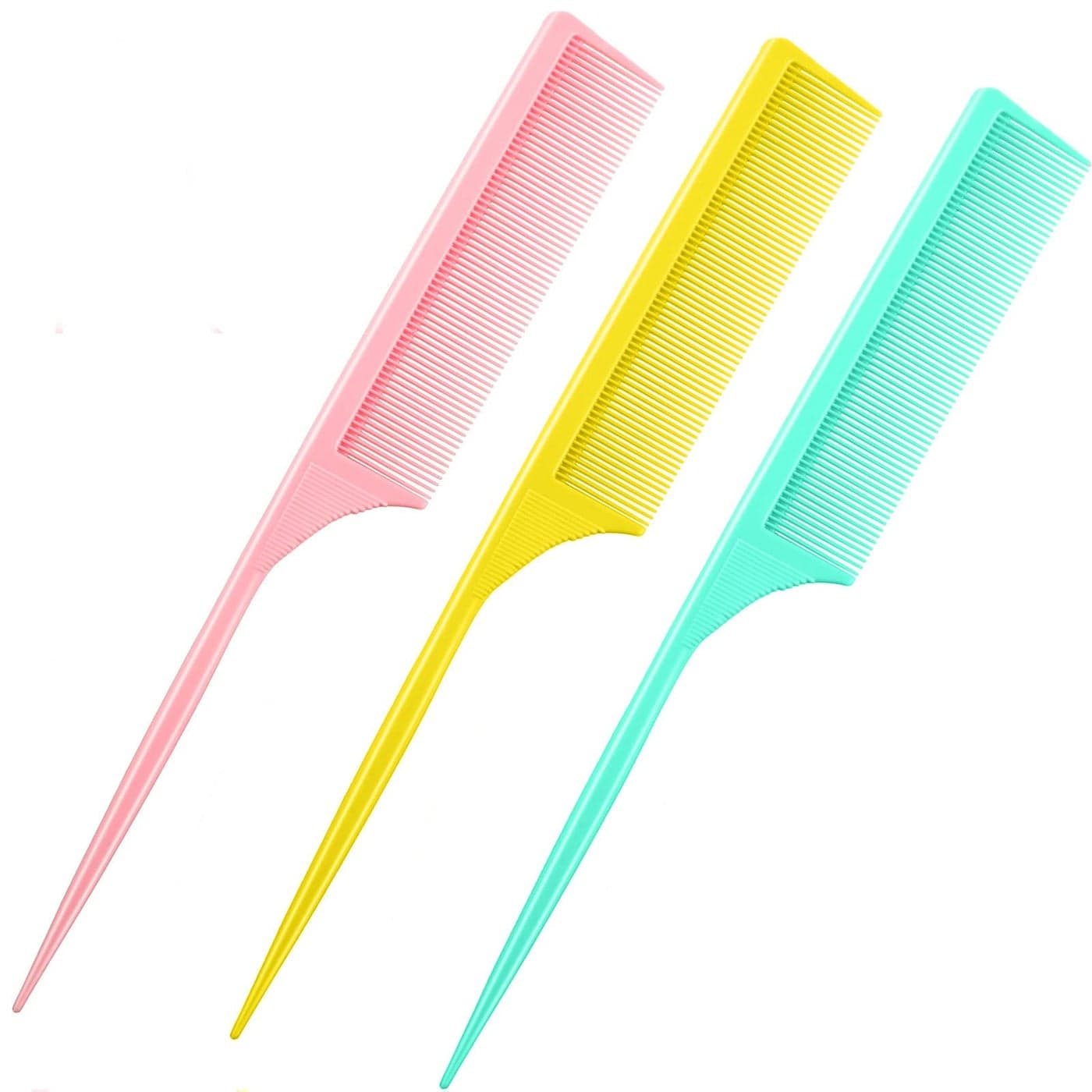 Leinuosen 3 Pack Carbon Fiber Rat Tail Styling Comb Heat Resistant Anti Static Teasing for Back Combing Root Teasing Adding Volume Evening StylingPink Yellow Green