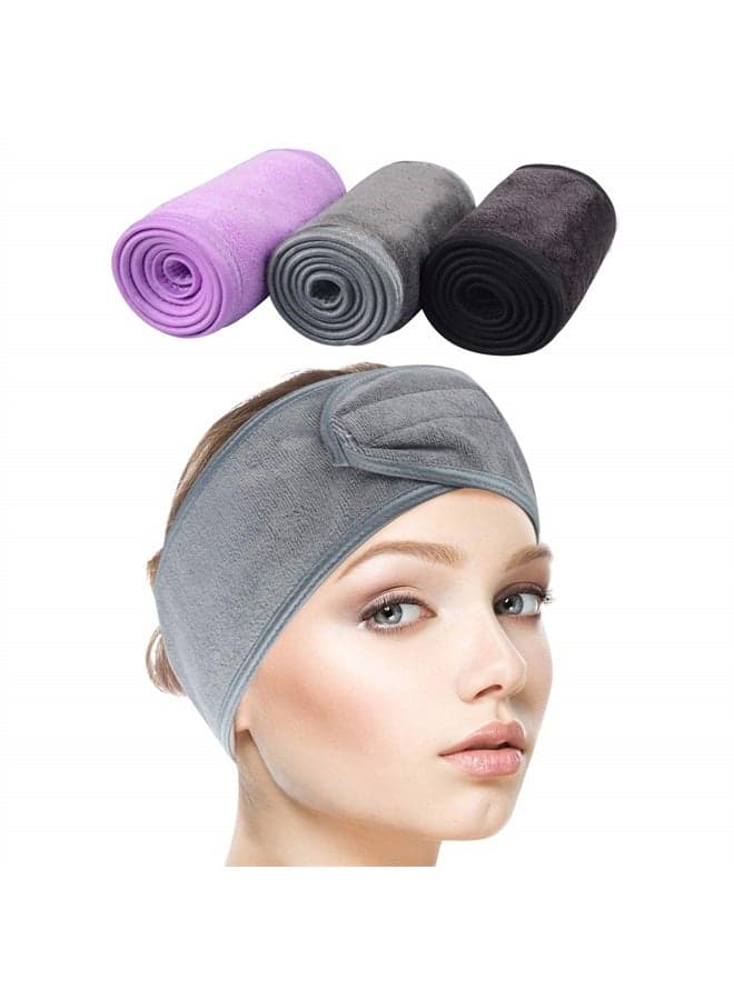 Spa Headband for Women Ultra Soft Adjustable Makeup Hair Band with Magic Tape, Stretch Head Wrap for Bath, Shower, Facial Mask, Yoga